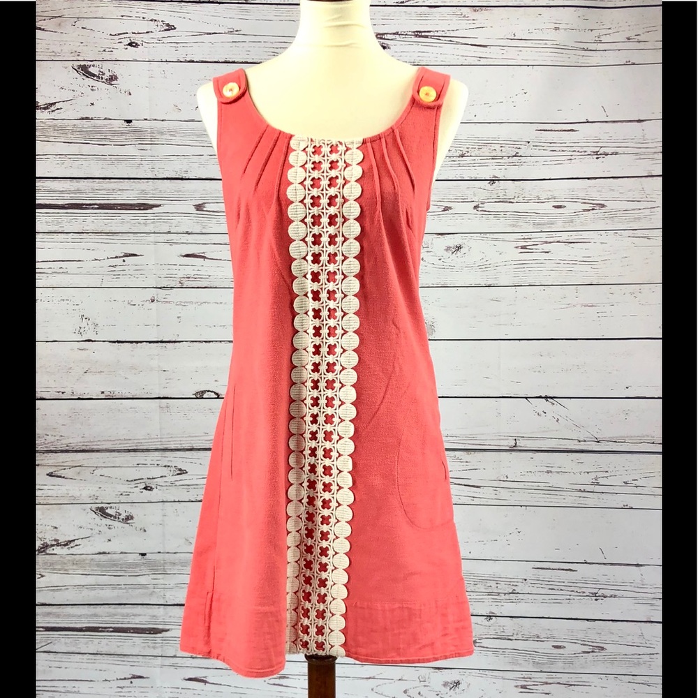 ANTHROPOLOGIE Coral & Crochet Shift Dress